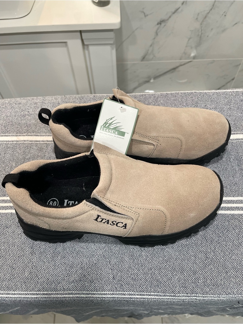 Itasca Beige Suede Slip-On Loafers with Black Sole